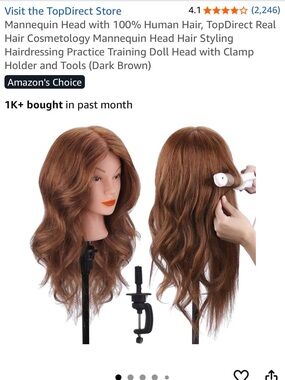 Amazon Wavy Mannequin Training Head in Light Brown